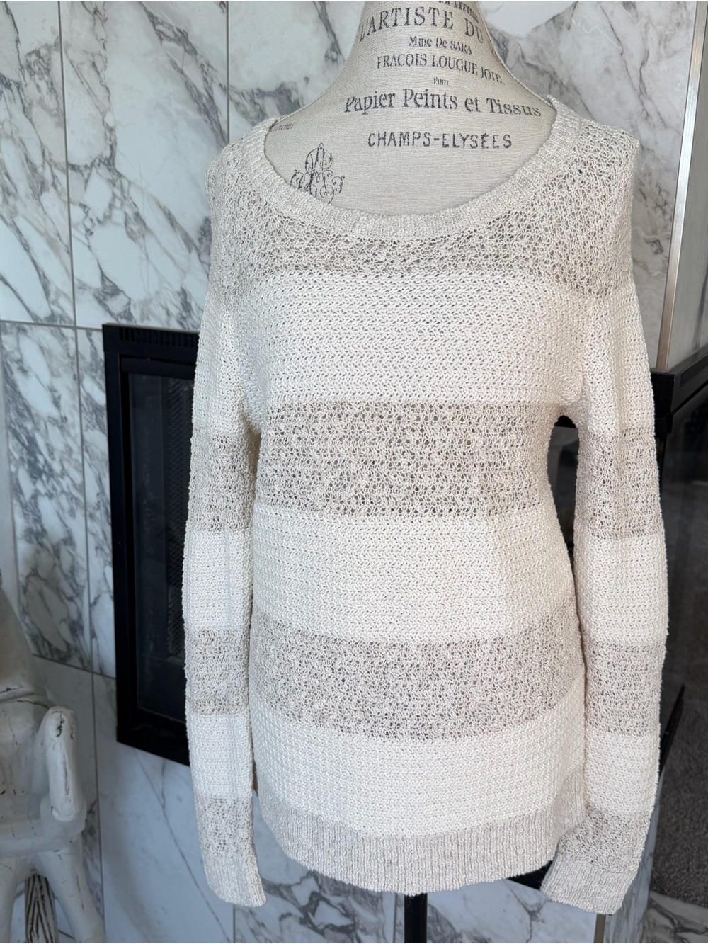 Loft Women’s Cream Striped Knit Sweater L